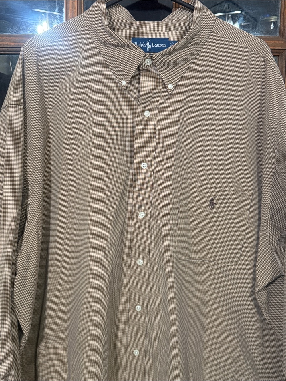 Mens Ralph Lauren Brown Check Button-Down Oxford Dress Shirt Pony Logo Big Sz 3X - Picture 2 of 6
